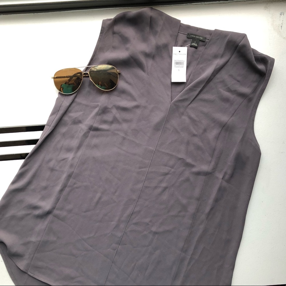 NWT Ann Taylor Grey V-Neck Blouse